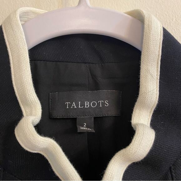 Talbots Military Jacket Gold Buttons Black W/ White Trim Jacket Women’s Sz 2 - Picture 2 of 16